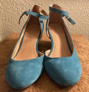 Envy heels size 7 Platform buckle strap platform women's shoes Teal Suede - Picture 1 of 5