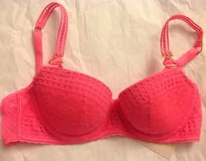 STELLA MCCARTNEY Magnolia Shrugging Neon Pink Padded Lace Bra S23-191 32B NWT - Picture 1 of 6