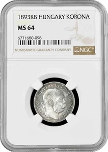 Hungría 1 corona 1893 KB, NGC MS64, "Emperador Francisco José I (1848 - 1916)" - Imagen 1 de 2