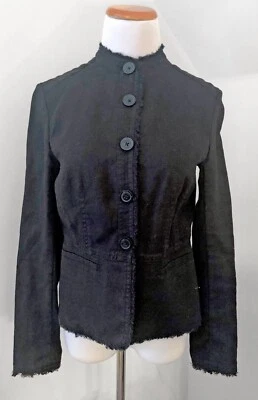 Michael Kors 100% Linen Black Button Up Military Style Jacket - Size 4 - Image 1 of 4
