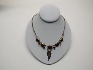 Peruvian Brown Agate Half Moon Tasseled Alpaca Silver Necklace - Picture 1 of 5