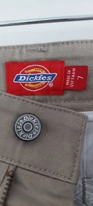 NWT new dickies girls tan pants SZ 7 inseam 36" back pockets 97% cotton - Picture 1 of 5