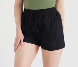 Time and Tru Women's Plus 2X 20W-22W Cotton Pull On Coverup Shorts rich Black - Picture 1 of 8