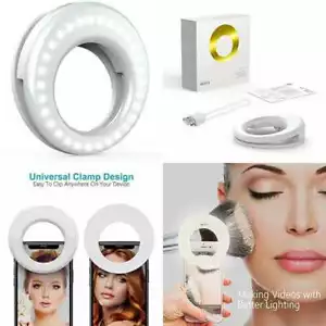 Anillo de luz para selfie luces círculo LED teléfono celular cámara portátil BLANCO NUEVO - Imagen 1 de 9