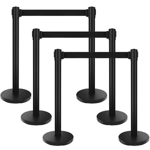 6 Pcs Retractable Crowd Control Barrier Poles Stanchion Post Queue Line Barrier - Picture 1 of 13