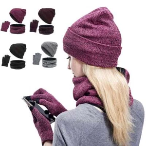 Women Men Knit Warm Beanie Hat and Scarf &Touch Screen Gloves Set Winter 2025 - Picture 1 of 14