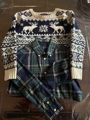 Ralph Lauren Conjunto Suéter Vacaciones Invierno 5/6 Niños Tartán Cuadros Verde Marino Foto 1 de 4