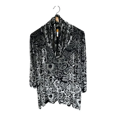 Top Cuello Capucha Terciopelo Burnout Talla 2X Negro Plata Floral Capricho Hada Foto 1 de 4