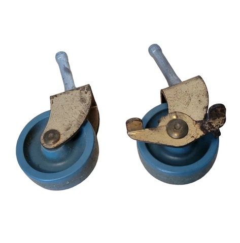 Vtg Lot of 2 Blue Swivel Caster Wheels Replacement Furniture Restoration Bassick Cover
