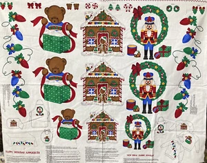VTG Cranston Fabric Panel Christmas Appliques Gingerbread House Toy Soldier Tree - Picture 1 of 6