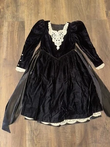 Storybook Heirlooms Girls Size 7 Velvet Black Lace Button Sleeves Vintage - Picture 1 of 7