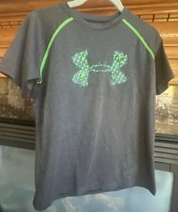 Under Armour Boys Heatgear T-Shirt Youth Medium Loose Fit Charcoal Gray Logo - Picture 1 of 6