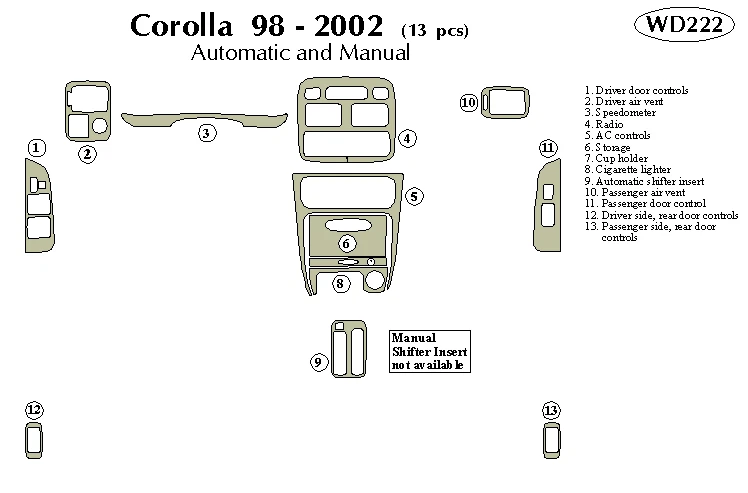 KIT DE ACABAMENTO PAINEL TOYOTA COROLLA 1998 1999 2000 2001 2002 - Imagem 1 de 1