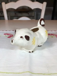 Vintage Pig Creamer, American Pottery White with Brown and Yellow Accents - Picture 1 of 8