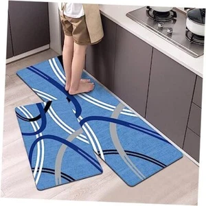 Kitchen Rugs 2 Piece, Modern Abstract 17.3"×30"+17.3"×47.2"-0.4inch Blue - Picture 1 of 7