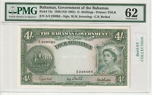 Bahamas 4 Shillings 1936 (ND 1961) P 13c PMG 62 Remark: Small Hole