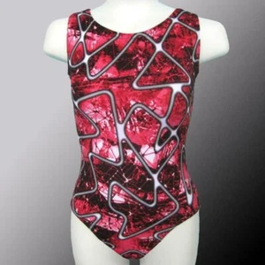 Gymnastics Leotard Girls Child Sizes Black Red White Gray Abstract Design NEW - Picture 1 of 6