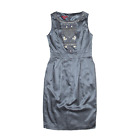 MONSOON Embellished Pencil Dress Grey Satin Sleeveless Knee Length Womens UK 8