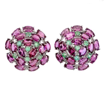 925 Sterling Silber Ohrringe Oval Rhodolit Granat Smaragd Edelstein Schmuck - Bild 1 von 4