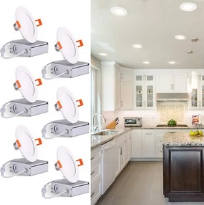 6 Pack 4 Inch Ultra-Thin LED Recessed Ceiling Light with Junction Box 9W 580 LM - Picture 1 of 6