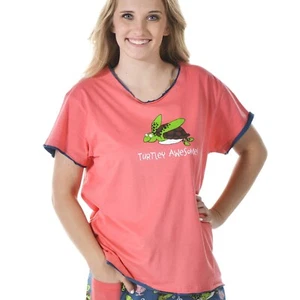 Women's Pajama T-Shirt Turtley Awesome Coral Size Medium - Picture 1 of 7