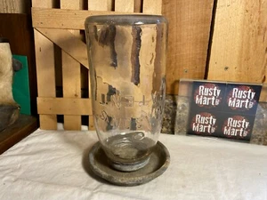Antique Mason Clear Glass Half Gallon Galvanized Metal Base Bird Water Feeder - Picture 1 of 8