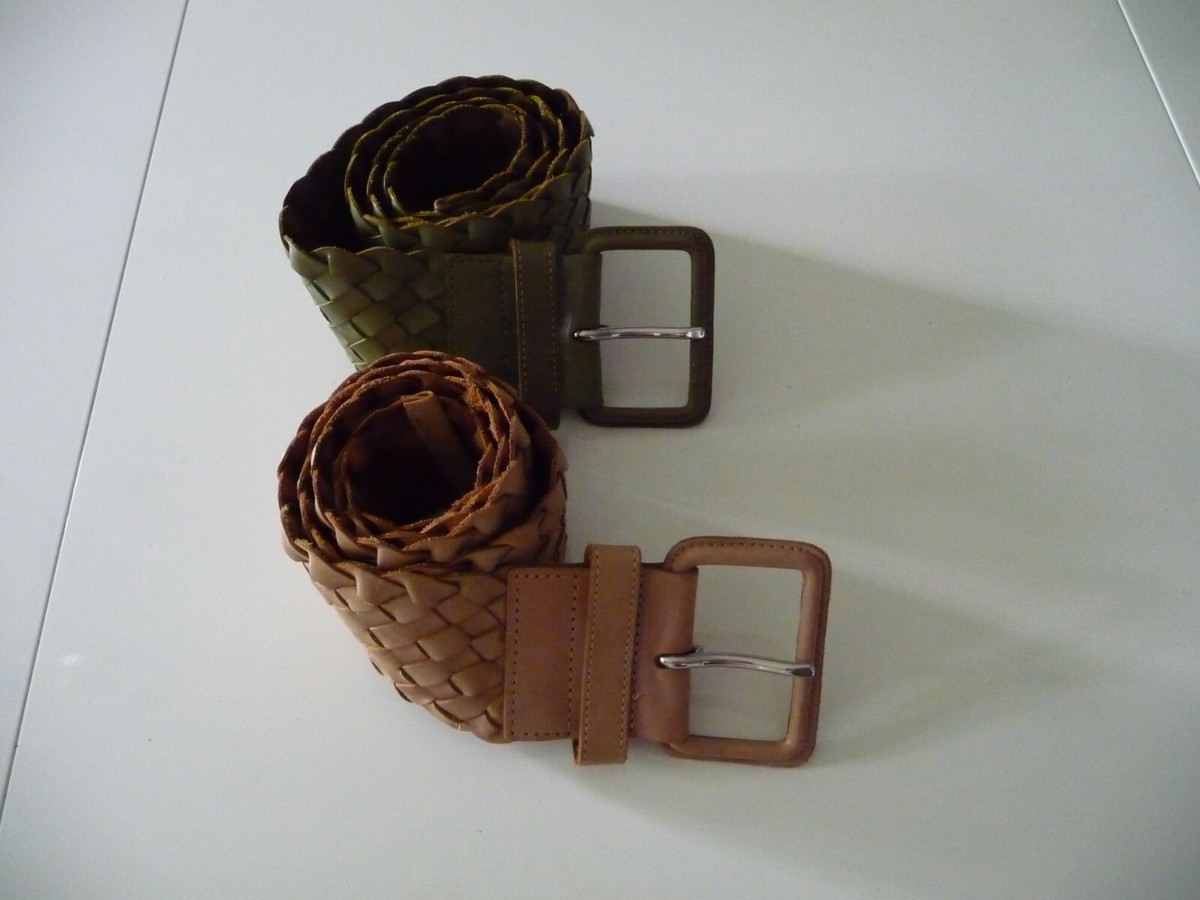 CLUB MONACO TWO WIDE BRAIDED GENUINE LEATHER/MOSS GREEN TAN/ BELTS SIZE … Club Monaco Women main image 2