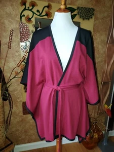 Dillard's Maroon Black Color Block Tie Belt Poncho Jacket One Size - Picture 1 of 6