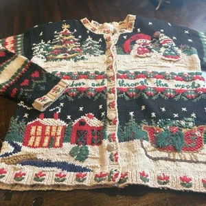 Cárdigan de Navidad de Colección Años 90 Heirloom Carolina Colores Coleccionables Talla XL - Imagen 1 de 14