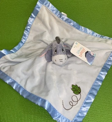 Manta SEGURIDAD Disney BEBÉ Winnie the Pooh EEYORE Azul Verde Hoja Lovey Juguete Foto 1 de 4
