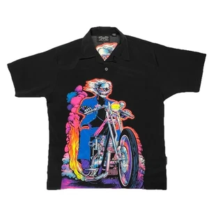 Vintage Grateful Dead Herren Hemd Biker Ghost Rider Libelle Knopfleiste Large - Bild 1 von 6