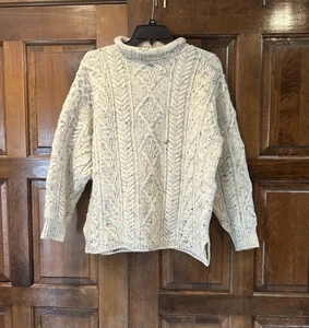 Suéter Pullover Vintage Irlandés Artesanía Tejido Lana Simulada Pescador Grande Marfil - Imagen 1 de 7