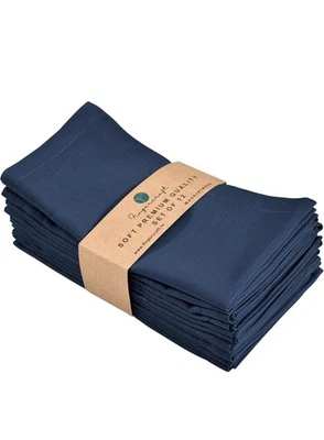 Cloth Dinner Napkins Set Of 12. 18x18.  Cotton Linen Blend Navy Blue - Image 1 of 4