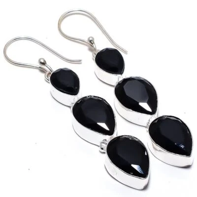 Pendiente de plata de ley 925 de ónix negro pendientes de piedras preciosas hechos a mano Foto 1 de 3
