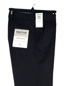 Kenneth Cole Reaction Mens Slim-Fit Stretch Gabardine Dress Pant Black 40x30 NWT - Picture 1 of 5