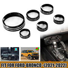 6x Console AC Radio Switch Knob Cover Trim Ring For Ford Bronco Accessories BLK
