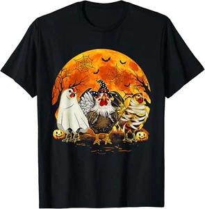 Funny Halloween Costume Farmers Spooky Chickens Witch T-Shirt - Picture 1 of 7