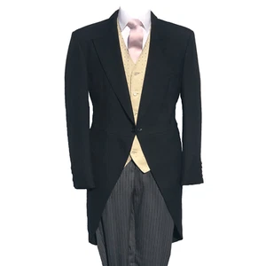 Tailcoat Suit Black Wedding 3 Piece Jacket Trousers Waistcoat  Royal Ascot Mens - Picture 1 of 8