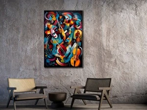 Jazz Band Abstract Wall Art Canvas Unframed Print Art - Picture 1 of 4