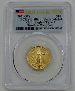 2021 (W) 1/4 oz. Gold American Eagle $10 Type 2 - PCGS BU First Day Issue