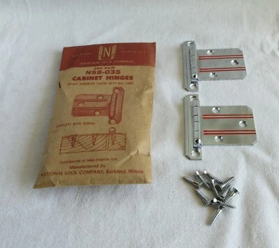 NATIONAL LOCK HARDWARE NOS Vintage Chrome Red Line Flush Cabinet Hinge - Deco cupboard Hoosier MCM