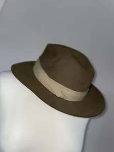 Vtg 80s Banana Republic Fur Felt Fedora Safari Hat Brown Hobo Chic Travel 7 5/8 - Picture 1 of 24