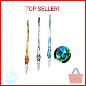 3 Pieces Handmade Glass Dip Pen, High Borosilicate Crystal Glass Pen Calligraphy - Picture 1 of 2
