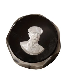 1969 Glass Paperweight CR Albert France Faceted Albert Schweitzer Sulfide Cameo - Picture 1 of 4