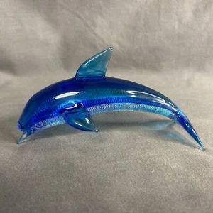 Murano Stil Delfin blau Wirbel weiß klar Marine Kunst Glas 4" Figur - Bild 1 von 5