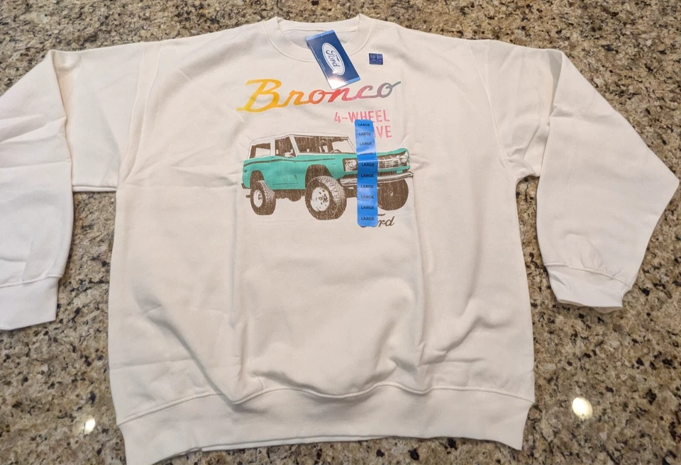 Ford Bronco Women’s Large Sweatshirt – Vintage 4-Wheel Drive Crewneck Pullover