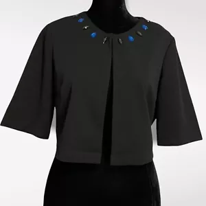 Perceptions Cropped Blazer Jacket Womens Medium Petite Black Beaded Neckline Top - Picture 1 of 5