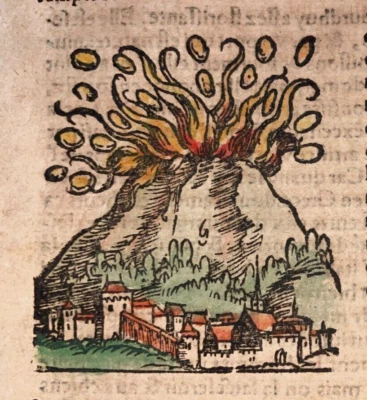 STROMBOLI VOLCANO ITALY 1568 COSMOGRAPHY OF MUNSTER ANTIQUE VIEW 16TH CENTURY - Image 1 of 3