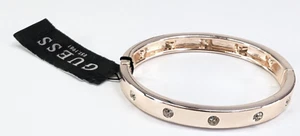 Guess Rose Gold Tone Clear Sparkly Rhinestone Hinged Bangle Bracelet 1/4" Wide - Picture 1 of 5