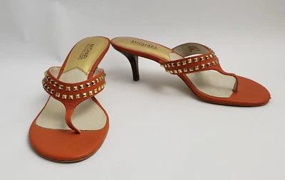 Michael Kors Zapatos Tacones Sandalias Tachonado Tanga Alexi Naranja Para Mujer Talla 8M Foto 1 de 4